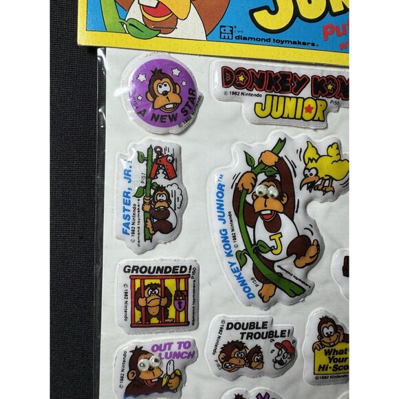 Vintage 80s Donkey Kong Junior Puffy Stickers Moving Googly Eyes Nintendo - Picture 7 of 8